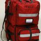 Red medical backpack made of ballistic nylon with ample storage space for first responders