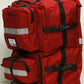 Red medical backpack with black straps made of ballistic nylon, ideal for first responders storage space
