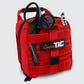 Red medical bag with tools for first responders, firefighters, and police trauma kits