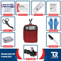 Red Bleeding Control Kit with Wall Mount and first aid supplies including hemostatic dressing