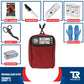 Red Bleeding Control Kit with hemostatic dressing and first aid supplies on wall mount