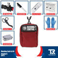 Red Bleeding Control Kit with Wall Mount featuring crossed bandages logo and hemostatic dressing
