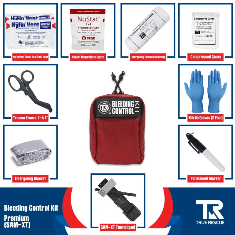 Red Bleeding Control Kit with Hemostatic Dressing and Wall Mount for Emergency Support