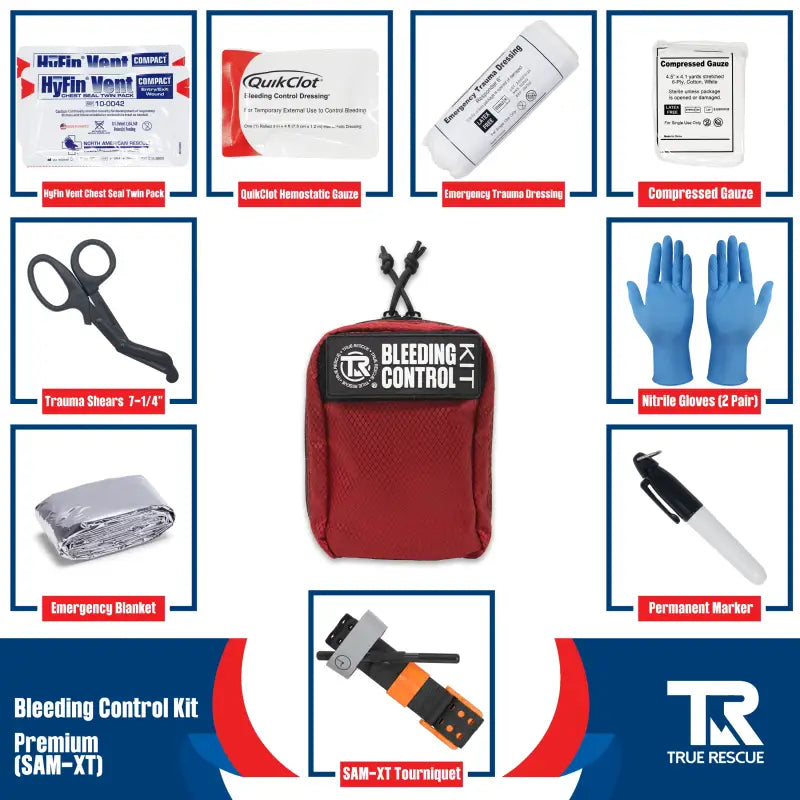 Red Bleeding Control Kit with Hemostatic Dressing and First Aid Supplies for Wall Mount