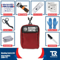 Red Bleeding Control Kit with Wall Mount and hemostatic dressing and first aid supplies