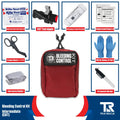 Red Bleeding Control Kit pouch with hemostatic dressing and first aid supplies, wall mount