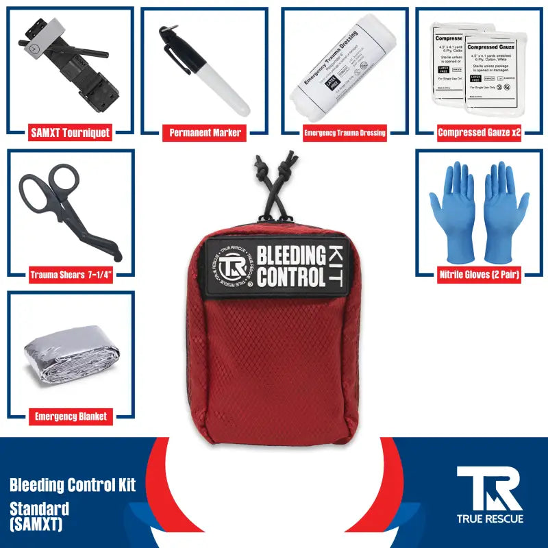 Red Bleeding Control Kit with Hemostatic Dressing and Wall Mount for emergency supplies