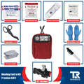 Red Bleeding Control Kit pouch with hemostatic dressing and first aid supplies, wall mount