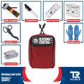 Red Bleeding Control Kit pouch with crossed bandage logo for wall mount usage