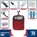 Red Bleeding Control Kit with Wall Mount and essential emergency supplies