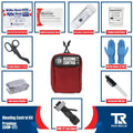 Red Bleeding Control Kit pouch with hemostatic dressing and first aid supplies, wall mount