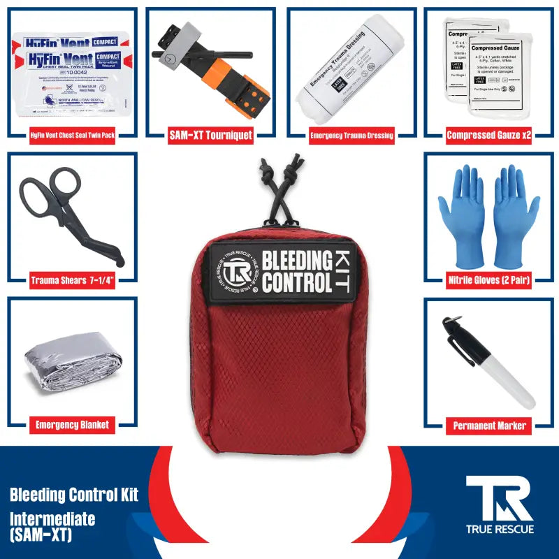 Red Bleeding Control Kit with Hemostatic Dressing and First Aid Supplies for Wall Mount