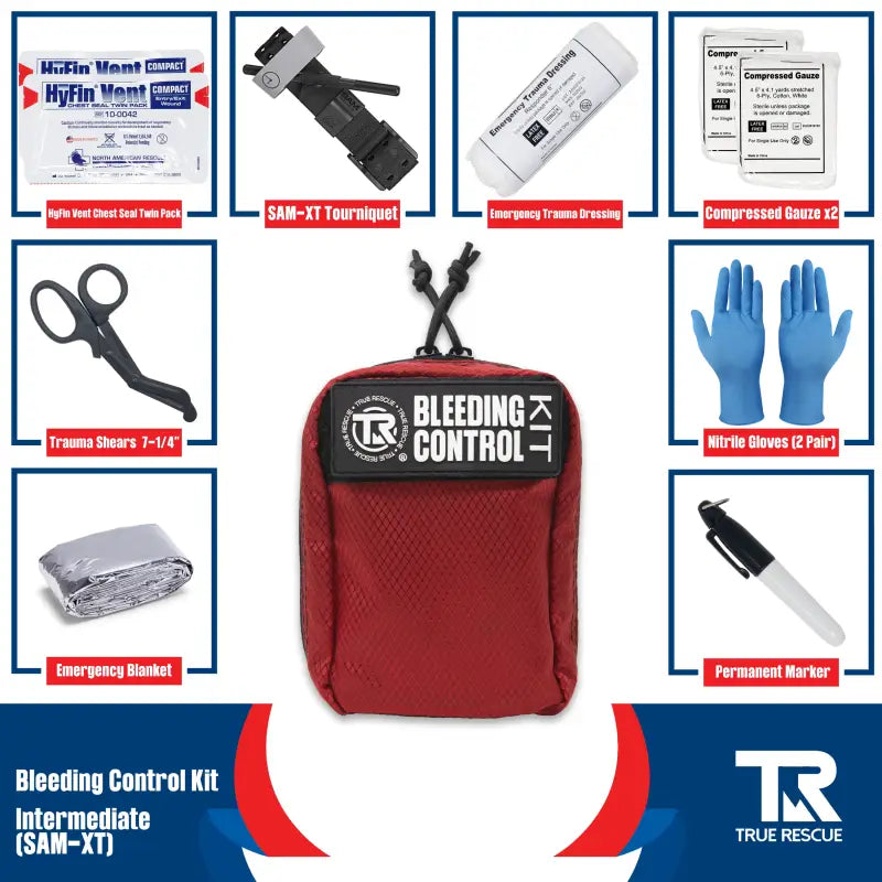 Red Bleeding Control Kit with Wall Mount and emergency supplies for effective hemostatic dressing