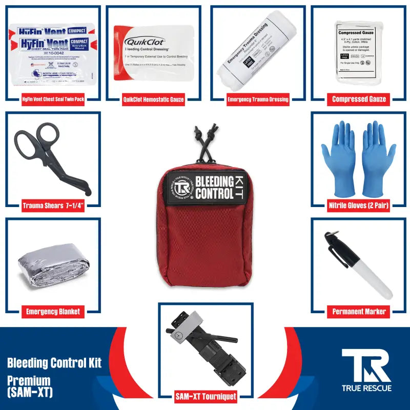 Red Bleeding Control Kit with Hemostatic Dressing and First Aid Supplies, Wall Mount Ready