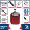 Red Bleeding Control Kit pouch with crossed bandage logo for wall mount use