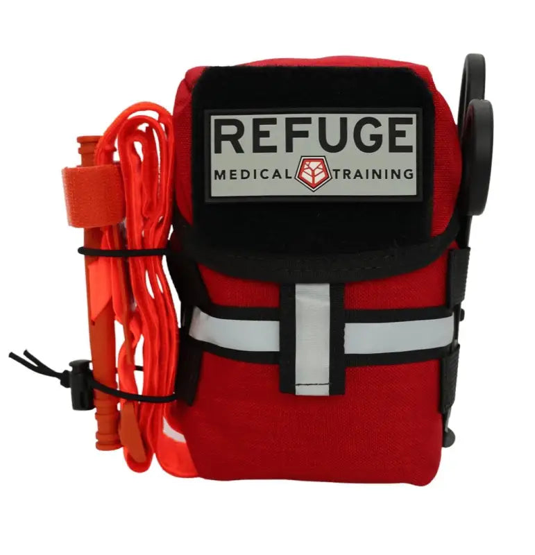 Red REFUGE medical training kit with orange rope in Bear Minimum 2.0 Ranger Green pouch