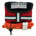Red medical training pouch with reflective stripes and orange tourniquet in ranger green