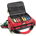 Red medical response bag with organized compartments for Scherber Ultimate responder trauma kit