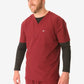 Red medical scrub top with black long sleeves, ideal for men’s scrub cap style