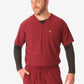 Red men’s double-pocket scrub uniform with layered dark long sleeves underneath