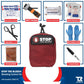 Red STOP THE BLEED medical trauma kit with QuikClot Premium and first aid supplies