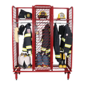 Red metal firefighter gear locker from Ready Rack Systems with maximum air circulation and salt spray test validation