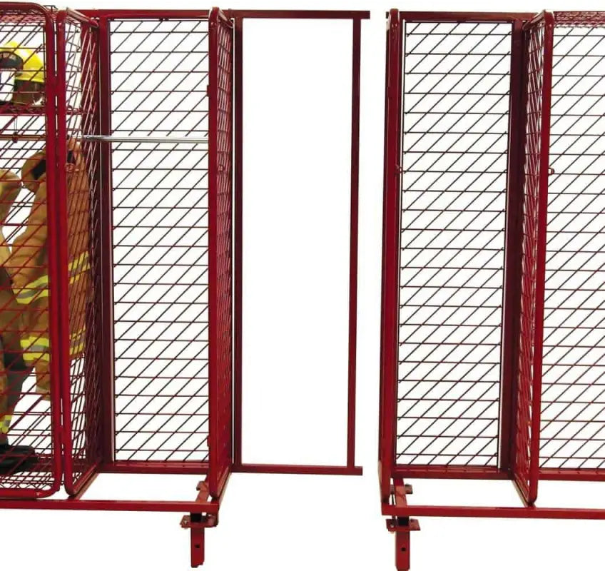 Red metal mesh lockers from Ready Rack Systems maximize air circulation and pass salt spray test