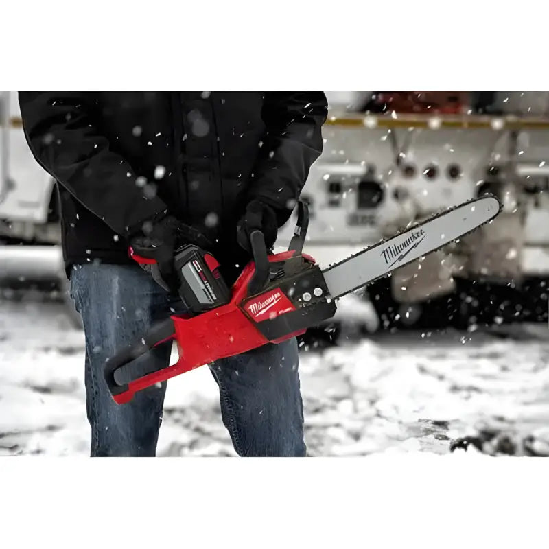 Red Milwaukee 2727-20C M18 FUEL™ 14’’ Chainsaw showcases battery-powered efficiency