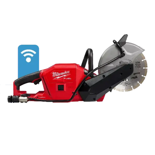 Red Milwaukee Fuel concrete saw with M18 Fuel bare tool and One-Key™ technology