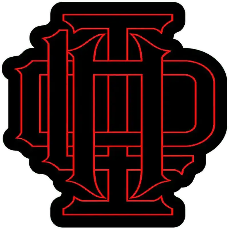 Red gothic monogram logo IFD represents first responders on black shape, Scramble product