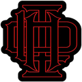 Red gothic monogram logo IFD represents first responders on black shape, Scramble product
