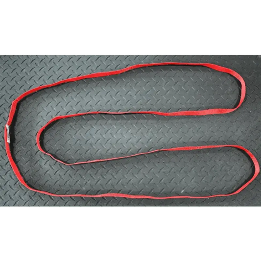 Red nylon rope in S-shape showcasing Multi-Use Sewn Webbing Loop 3 Foot Length