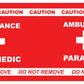 Red Ambulance Paramedic DoorJamm caution tag with white crosses and text
