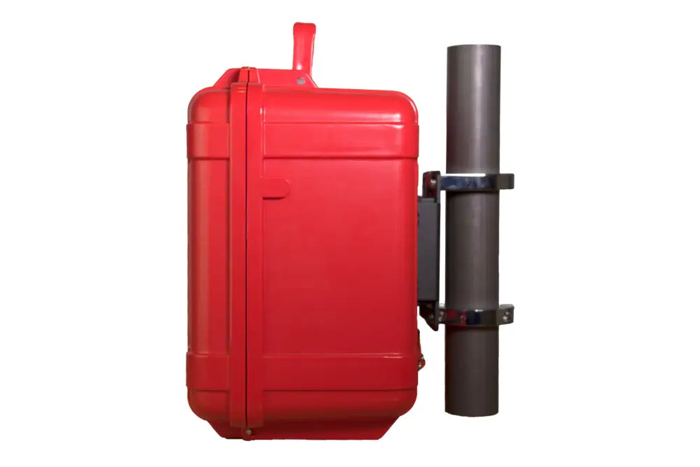 Red plastic case with mounting pole for Waterproof 5000 Series First Aid Kit