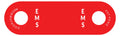 Red EMS DoorJamm tag for first responders, featuring holes at each end for easy attachment