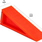 Red plastic firefighter door stoper wedge with measurement annotations for safety use