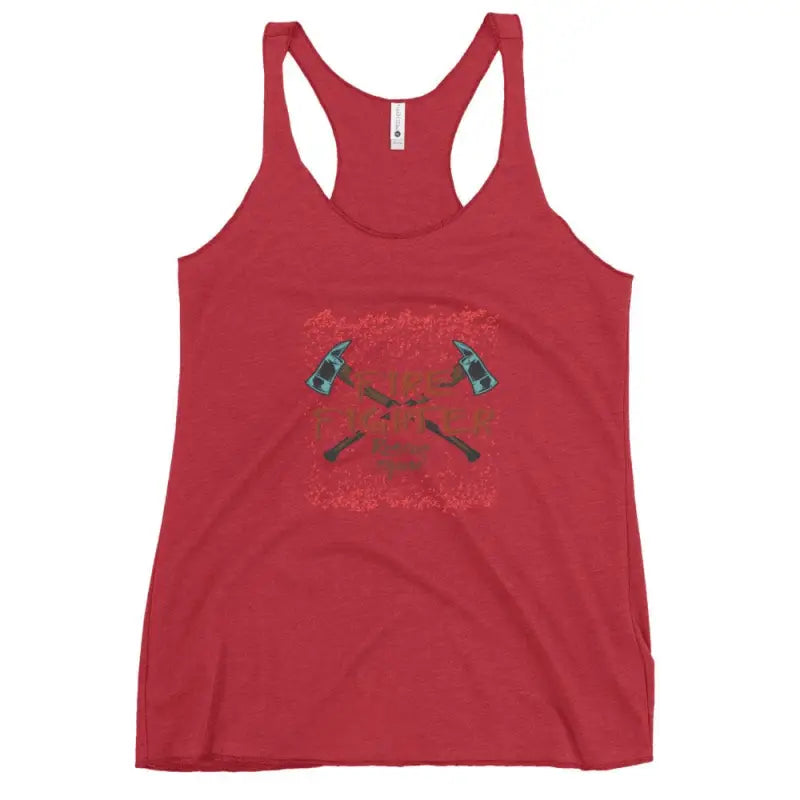 Red Racerback Tank Top with Crossed Hammers Graphic Design for Firefighter Women