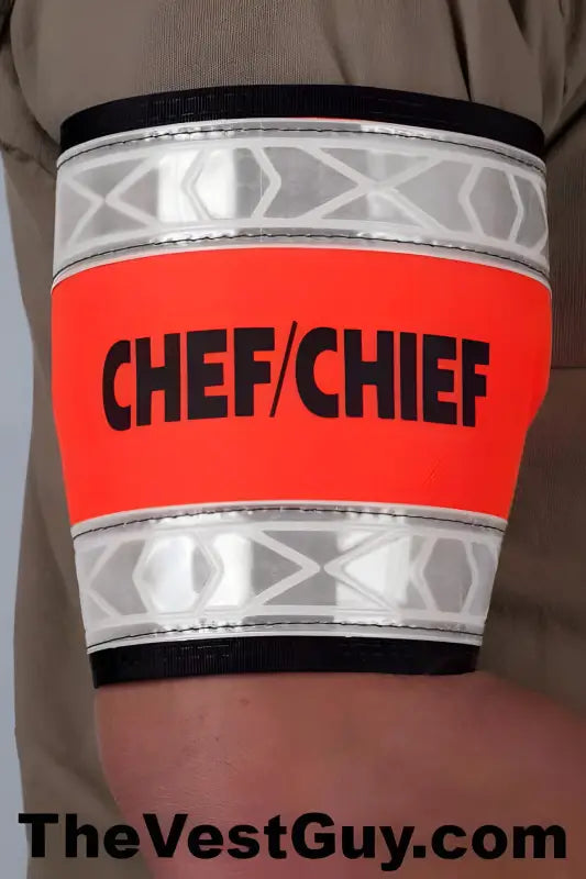 Red and silver reflective armband with CHEF/CHIEF text for safety and visibility