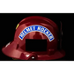 Red safety helmet with HELMET ROCKER decal for IdentiFire™ USAR Helmet Rockers set