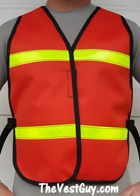 Red Budget Reflective Safety Vest featuring fluorescent yellow reflective stripes