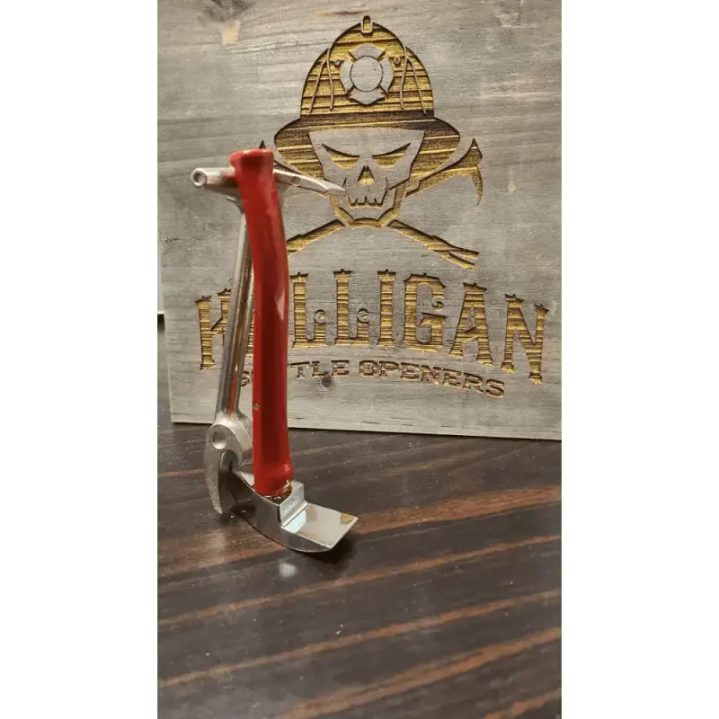 Red and silver bottle opener handle from Set of Irons - Nickel/Red for first responders