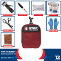 Red Stop the Bleed medical trauma kit pouch with QuikClot premium first aid supplies