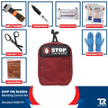 Red Stop the Bleed Medical Trauma Kit with QuikClot Premium and first aid supplies