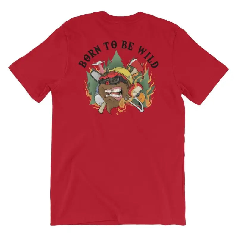 Red Born to be Wild short sleeve t-shirt with nature graphic on back