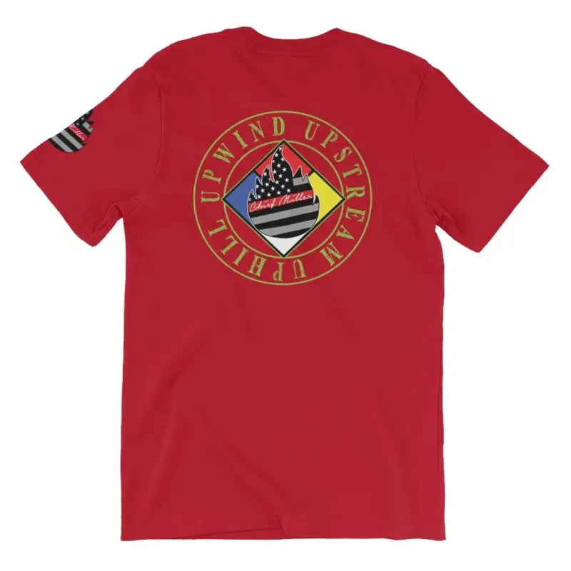 Red Chief Miller Hazmat short sleeve t-shirt with circular patriotic logo on back