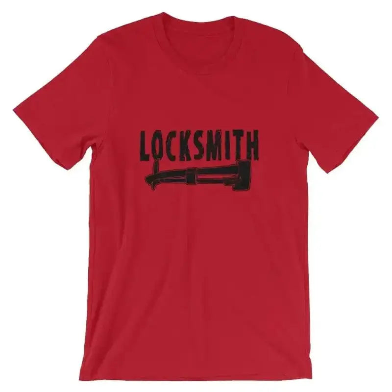 Red Locksmith t-shirt with black key graphic, perfect for first responders in 2XL 3XL