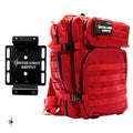 Red all-terrain tactical backpack with MOLLE webbing for a bleeding control kit