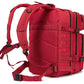 Red tactical All-Terrain Backpack with compartments for rolled gauze and adhesive bandages