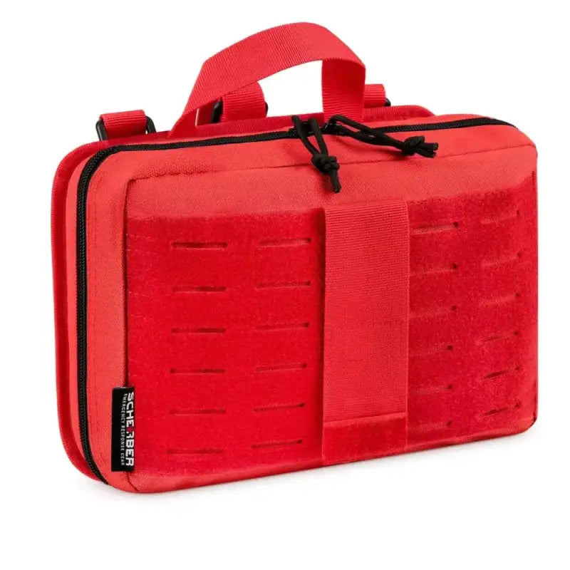 Red tactical medical bag with MOLLE webbing for Scherber Vehicle IFAK emergency trauma kit