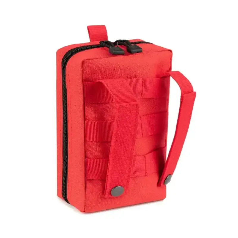 Red tactical medical pouch with MOLLE webbing for Scherber Public Access Bleeding Control Kit